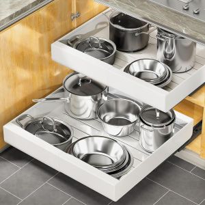 Chenquansarl-1 Organ Ur De Placard À Tirer, Extensible, Tiroirs Extensibles, Armoire De Cuisine Pour Casseroles, Étagère De Rangement Pour Meuble De Cuisine, Blanc - Neuf