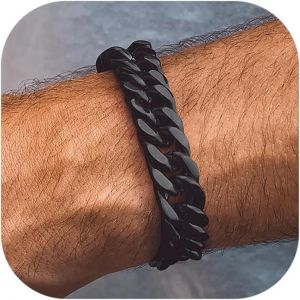 Trahoo-Cadeaux Bracelet Homme Pour Papa, Fils, Frère Ou Mari - 19/21/23cm En Acier Inoxydable/Plaqué Or Jaune, Chaîne Bracelet À Maille Gros 8/12/17mm Hip Hop Style, Bijoux En Mode - Neuf