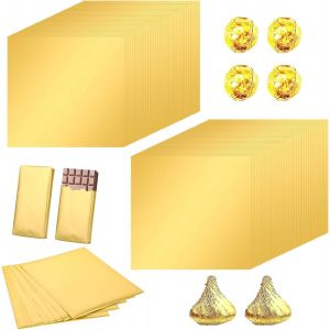 Letnerny-100 Pièces Emballage De Papier D'aluminium,Emballages De Bonbons En Aluminium Doré,Convient Pour Les Mariages, Festivals, Fêtes D'anniversaire, Noël, Halloween Or 20 Cm X 20 Cm - Neuf