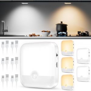 Lot De 6 Lampes Led Avec D&eacute;tecteur De Mouvement, Rechargeables Et Sans Fil, Pour L'int&eacute;rieur De La Voiture, Pour Escaliers, Chambre &Agrave; Coucher, Couloir, Chambre D'enfant, Cuisine - Neuf