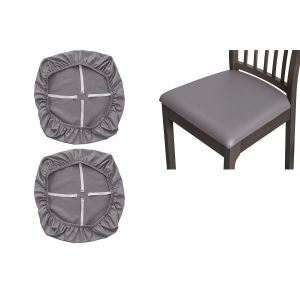 Ensemble de 2 housses de chaises de salle &agrave; manger en cuir PU imperm&eacute;able, amovibles et lavables, pour coussins d'assise - Neuf
