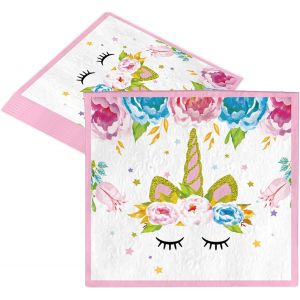 Sjzg-20 Pi&egrave;ces Rose Serviettes En Papier Vaisselle Anniversaire &Agrave; Th&egrave;me Licorne Pour Filles,33x33cm Tissues Id&eacute;al Pour F&ecirc;tes D'enfants,Table D&eacute;coration Joyeuse -16 Invit&eacute;s - Neuf
