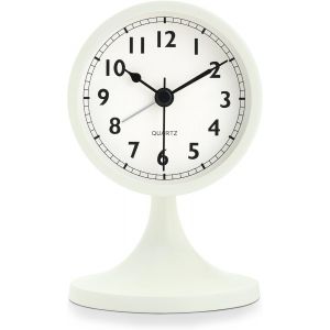 KAL-Metal Reveil Analogique Sans Tic-Tac, Fonction Snooze, Avec Lumière De Nuit, Vintage Blanc Horloge De Chevet Silencieuse Pour Bureau Chambre Table 12.5Cm - Neuf