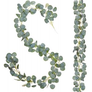 Lot de 2 guirlandes d'eucalyptus artificielles de 7,5 pieds, fausses feuilles d'eucalyptus en soie, guirlande de vignes, verdure faite à la main, toile de fond de mariage, décoration murale d'arche - Neuf