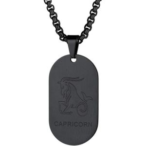 Trahoo-Collier Signe Astrologique Personnalisé Prénom & Photo, Pendentif Médaillon/Plaque Zodiaque Acier Inoxydable(Boîte Cadeau) - Neuf