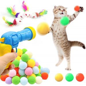 Letnerny-Lot De 108 Jouets Interactifs Pour Chat Avec 100 Boules &Agrave; Pompons Pour Chat - Jouets Interactifs Pour Chat - Pour Entra&icirc;nement D'int&eacute;rieur - Neuf
