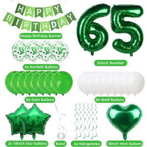 TIANYI-Lot de 65 ballons d'anniversaire pour homme et femme - Vert - 65 ans - Décoration de fête - Décoration pour homme et femme - Neuf