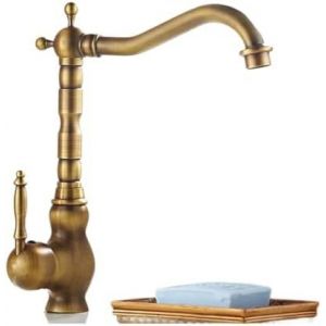 Robinet de lavabo en laiton antique avec poign&eacute;e en c&eacute;ramique, robinet de salle de bain pivotant antique, robinet de cuisine, m&eacute;langeur d'eau chaude et froide, robinet de cuisine pour salle de bain, toilettes (haut B) - Neuf