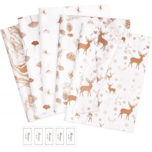 Trahoo-Papier Cadeau No&euml;l 70x50 Cm Et 30 Autocollants, Papier De Soie No&euml;l Rose Dor&eacute;, Design M&eacute;tallique Paillet&eacute;, Papier De Soie Emballage Pomme De Pin &Eacute;lan Pour Vacance, Artisanat, 50 Feuilles - Neuf