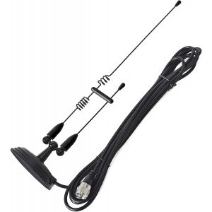 Antenne Mobile &agrave; Double Bande, Fouet magn&eacute;tique 144/430 MHz avec c&acirc;ble coaxial RG58U de 4 m&egrave;tres pour &eacute;metteur-r&eacute;cepteur Yaesu Midland Icom Motorola Kenwood (Noir) - Neuf