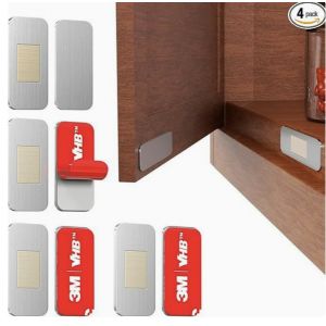 4 Paires Loquet Magn&eacute;tique Silencieux Aimant Porte Placard, Sans Percage Acier Inoxydable Fermeur de Porte Ultra Mince Invisible - Neuf