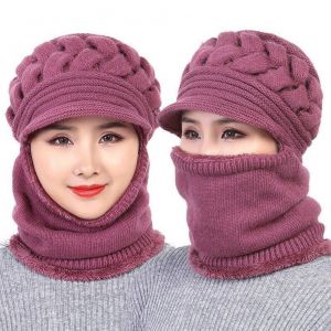 Ensemble Bonnet Et Echarpe Tricotes D'hiver Avec Cache-Oreilles Doubles En Polaire, Coupe-Vent, Epais, Cache-Cou, Bonnet Thermique Pour Femmes D'age Moyen Et Agees - Neuf