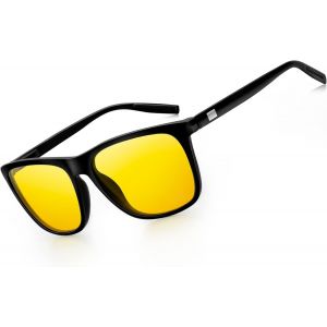 Lunettes de Soleil Polarisées pour Homme et Femme UV400 et Lunettes Conduite de Nuit Jaunes Anti Eblouissement Rectangulair AL-MG - Neuf
