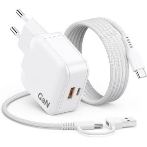 CMWX-67W 65W Chargeur USB C pour MacBook Pro MacBook Air 15 14 13 Pouces M1 M2 M3 M4, i-Pad i-Phone Huawei Matebook Galaxy, pour Lenovo HP Google Xiaomi, 2 Ports Chargeur USB C Rapide avec GaN Techno - Neuf