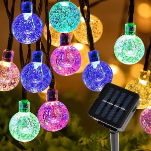 TIANYI-Guirlande Lumineuse Solaire, 12M 100LED Boule de Cristal Lumi&egrave;res de F&eacute;e avec 8 Modes &Eacute;tanche Guirlande Lumineuse Exterieure Solaire pour No&euml;l Jardin Terrasse Cour Mariages Camping - Neuf
