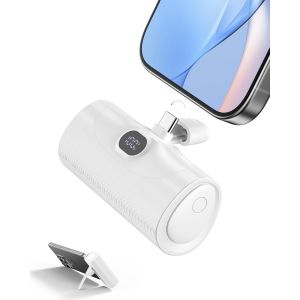 Batterie Externe Usb C 5000mah,20w Power Bank Mini,Powerbank Avec Écran Led,Iphone 16/15 Series Batterie Externe Charge Rapide,Chargeur Portable Compatible Samsung,Usb C Phetc (Blanc Cassé) - Neuf