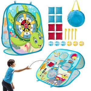 Ensemble de jeu 3 en 1 pour enfants : lancer de sacs de haricots, jeu de fléchettes sécurisé et morpion - Thème animalier amusant pour jouer à l'intérieur/à l'extérieur ! - Neuf