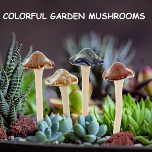 Champignons En C&eacute;ramique Fantaisistes - D&eacute;coration De Jardin Color&eacute;e Et Testeur D'humidit&eacute; Du Sol - Lot De 4 Objets Artisanaux Pour Jardin De F&eacute;es - Neuf