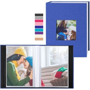 MAA-Lot de 2 petits albums photo de 15 x 10 cm, chacun peut contenir 50 pochettes, mini albums photo en lin à chargement par le haut, peut contenir une photo de 10 x 15 cm, bleu - Neuf