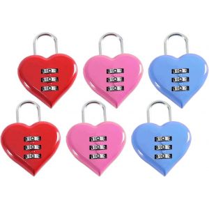 TEPPE-Cadenas Code à 3 Chiffres,6 pcs Cadenas Valise Avion Petits en forme de coeur,Petit Cadenas Valise,Cadenas Valise Avion,Cadena Alliage de Zinc pour Voyage Bagages Valise Sac Casier(3 Couleur) - Neuf