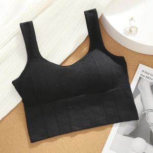 Femmes Sans Couture Crop Top Fitness Sous-Vêtements Fil Gratuit En Forme De U Bretelles Larges Soutien-Gorge De Sport Été Décontracté Une Pièce Tube Tops.Black.40-60kg - Neuf