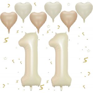 Ballon Anniversaire 11 Ans Couleur Crème - 101 Cm Chiffre 11 - Happy Birthday Decoration Pour 11 Ans - Vole À L'Hélium - Neuf