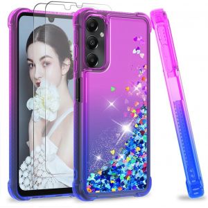 Sansh-Coque Pour Samsung Galaxy A05s(Pas A05) Avec Verre Trempé [Lot De 2], Fille Liquide Paillette Transparente Silicone Gel Tpu Antichoc Kawaii Etui Housse Galaxy A05s Violet Bleu - Neuf
