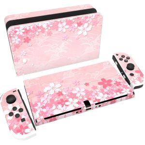 Hljhj-Playvital Autocollant Pour Switch Oled Protection,Sticker Skin Pour Nintendo Switch Oled Manette & Console & Joycon & Dock-Pétales Fleurs Cerisier - Neuf