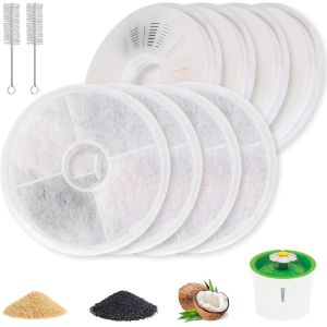 8 Filtres Fontaine &Agrave; Eau Pour Chat U2013 Filtre Pour Fontaine &Agrave; Chat 3l, Charbon Actif Et R&eacute;sine, Compatible Fontaine Fleur Fourni Avec 2 Brosses De Nettoyage - Neuf