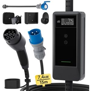 Chargeur Voiture Electrique P17 [7,4kw, 6m, 6a-32a, 1-Phase] Chargeur Voiture Electrique Type 2 32a P17, Type 2 Chargeur Ev Prise Cee Compatible Avec Model Y, E-208, 500e Et Autres Ev/Phev - Neuf