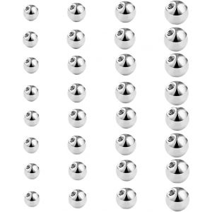 Nbgcm-32 Pièces Boules De Piercing Argent Remplacement Boules Acier Inoxydable Pour Filetage Extérieur Lèvres Septum Hélix Langue Ventre Bijoux De Piercing (1,6mm) (Argent) [Boule Piercing Langue] - Neuf