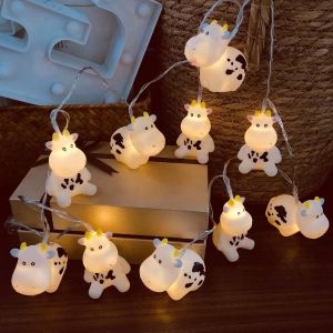 Guirlande Lumineuse De Vache &Agrave; Piles - Lanternes D&eacute;coratives - Veilleuse Pour Jardin, Terrasse, No&euml;l, Vacances, Mariage, Chambre D'enfant, D&eacute;coration (1,65 M, 10 Led, Vache Blanche) - Neuf