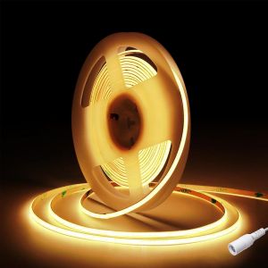 Ruban Led Cob 5m, Dc12v 4mm Bande Led Chambre Blanc Chaud 3000k,480led/M Cri90+ Flexible Lumiere Led Gaming Adh&eacute;sif Rubans &Agrave; Led Pour Tv,Cuisine,Maison D&eacute;cor Int&eacute;rieure,Diy(Seule Bandeau Led) - Neuf