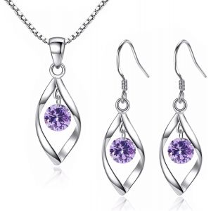 Femme Parure De Bijoux Argent Fin 925 Avec Zirocon Cubique 5a Blanc, Ensemble De Boucles D'oreilles + Collier En Forme Tordue Pour Femme Fille, Cha&icirc;ne Pendentif Argent Hypoallerg&eacute;nique - Neuf