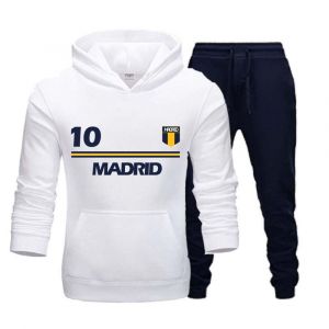 Jogging Foot Enfant – Inspiration Madrid – Blanc Et Bleu Marine (Taille 12-14 Ans,Couleur Blanc) - Neuf
