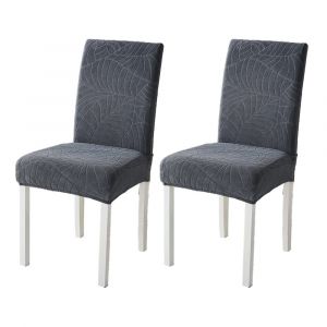 Lot de 2 housses de chaise extensibles en jacquard &agrave; motif de feuilles pour chaises de salle &agrave; manger et de cuisine - Neuf