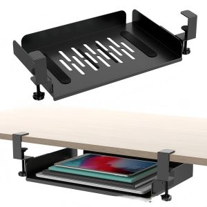 Support Pour Ordinateur Portable - En M&eacute;tal - Support D'&Eacute;tag&egrave;re Pour Ordinateur Portable - Support Multifonction Sous Table - Compatible Avec Ordinateur Portable/Tablette/Ipad - Pas Besoin De Perfore - Neuf