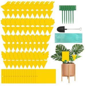 Lot De 60 Pi&iquest;&iquest;Ges Adh&iquest;&iquest;Sifs Double Face Pour Mouches Des Fruits Et Pi&iquest;&iquest;Ges &iquest;&iquest; Moucherons Pour Plantes, Int&iquest;&iquest;Rieur Et Ext&iquest;&iquest;Rieur Avec Attaches Torsad&iquest;&iquest;Es, Petite Pelle Et Supports En Plastique, Jaune - Neuf