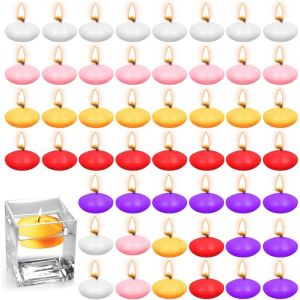 KALANKA-Lot de 50 bougies flottantes colorées - Bougies flottantes non parfumées - Pour mariages, fêtes, baignoires, Saint-Valentin, piscine, spa (blanc, rouge, rose, violet, jaune) - Neuf