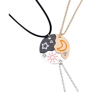 3pcs Collier D'amiti&eacute; Pour 3,Collier Pendentif Assorti Soleil Lune &Eacute;toile Puzzle Meilleur Ami Toujours Bijoux Cadeaux Pour Femmes Hommes Anniversaire - Neuf