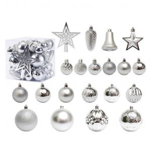 Arbre de no&euml;l Haut de &Eacute;toile de No&euml;l et Pendentifs Ensemble de 45 Pendaison des Ornements en Argent - Neuf