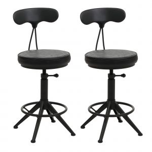 Lot de 2 tabourets de bar HWC-O84, tabouret de bar pivotant Industrial r&eacute;glable en hauteur, similicuir m&eacute;talnoir - Neuf