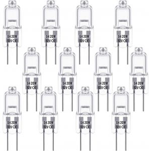 Kal-Ampoule Halogene G4, Ampoules Capsule, 20w 12v, Lampe De Base À Broche Halogène, Ampoule Pour Four Halogène, Lampe À Capsule Transparente, Blanc Chaud 2800k, Dimmable (12 Pièces) - Neuf