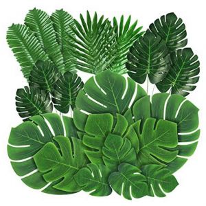 Feuilles de palmier artificielles Faux Tropical Monstera Feuilles avec tiges pour Feuille de table de fête Luau hawaïen - Neuf
