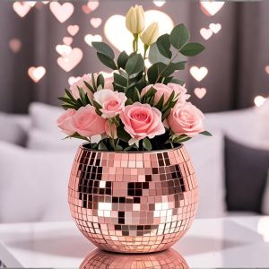 Eryi-Vase Boule Disco, Pot De Fleurs Disco, Bol À Boule Disco, Bougeoir Disco, Petit Vase Disco En Verre, Cadeau De Décoration Disco Pour Grand-Mère, Anniversaire, Mariage, 7,6 X 10,2 X 10,2 Cm - Neuf