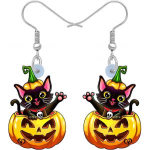 Kal-Boucles D'oreilles En Acrylique Halloween Citrouille Chat Noir Boucles D'oreilles Pendantes Bijoux Chat Noir Cadeaux Pour Femmes Filles Charms - Neuf