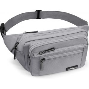 nzqaf-Sac Banane Homme Femme Multipoches Sac Ceinture Ville Imperméable Sac Banane Voyage avec Housse de Pluie, Sacoche Banane Grande pour Balade Escalade Voyage Randonnée (Gris) - Neuf