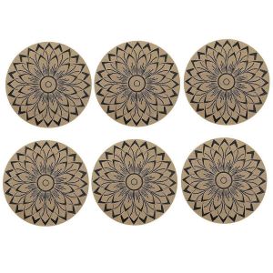6pcs Noir Rond Fleur Isolant Pad Boho Fleur Impression Place Anti-Adh&eacute;sif Taches Tapis Essuyable - Neuf