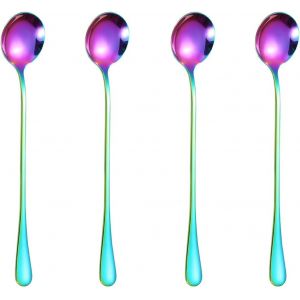 Lot De 4 Cuill&egrave;res Acier Inoxydable Couleurs Arc-En-Ciel&iquest;Cuillere A Glace&iquest;Cuillere A Cafe&iquest;Petite Cuill&egrave;re &Agrave; Dessert&iquest;Cuill&egrave;re &Agrave; Caf&eacute;,Couverts Iris&eacute;s,Passe Au Lave-Vaisselle - Neuf