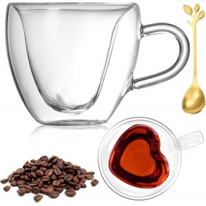 Verres &Agrave; Caf&eacute; &Agrave; Double Paroi, 180 Ml, Tasse En Forme De Coeur, Verres &Agrave; Caf&eacute;, Verres &Agrave; Latte Macchiato, Verres &Agrave; Th&eacute;, Lait, Tasses &Agrave; Caf&eacute; En Verre, Tasses De No&euml;l Pour Cadeaux Femmes Hommes - Neuf